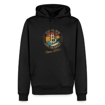Crypto Bitcoin BTC Krypto - Ich hab's dir gesagt - Männer Premium Bio Hoodie - Schwarz - Vorne - Nico (187cm)