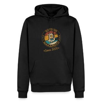 Crypto-monnaie Bitcoin Satoshi Nakamoto depuis 2009 - Sweat à capuche Premium bio Homme - noir - Devant - Nico (187cm)