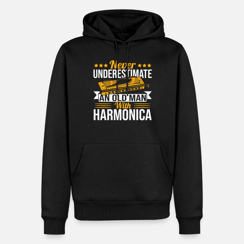 Playing Harmonica Gift - Men’s Premium Organic Hoodie - black