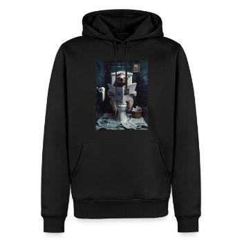 Faultier Toilette Zeitung lesen Geschenk - Männer Premium Bio Hoodie - Schwarz - Vorne - Nico (187cm)