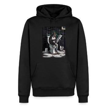 Affe Toilette lesen Zeitung Geschenk - Männer Premium Bio Hoodie - Schwarz - Vorne - Nico (187cm)
