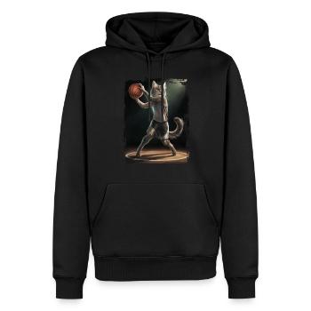 Katze spielt Basketball Geschenk - Männer Premium Bio Hoodie - Schwarz - Vorne - Nico (187cm)