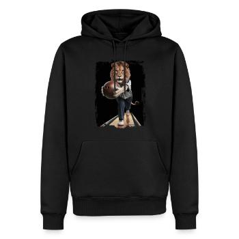 Löwe spielt Bowling Geschenk - Männer Premium Bio Hoodie - Schwarz - Vorne - Nico (187cm)