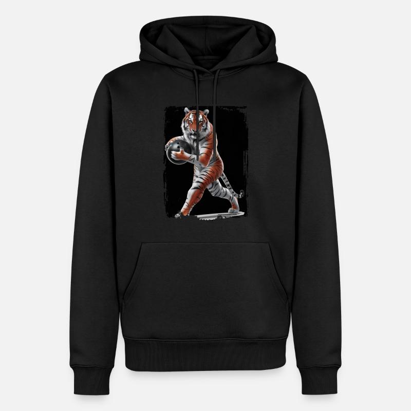 Tiger spielt Bowling Geschenk - Männer Premium Bio Hoodie - Schwarz