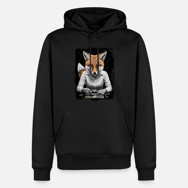 Fuchs spielt Puzzle Geschenk - Männer Premium Bio Hoodie - Schwarz