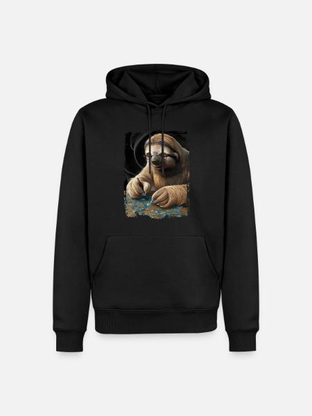 Faultier spielt Puzzle Geschenk - Männer Premium Bio Hoodie - Schwarz