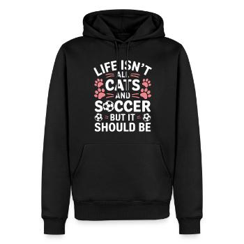 Fußball Spruch Katze Lustige Fussballer Geschenk - Männer Premium Bio Hoodie - Schwarz - Vorne - Nico (187cm)