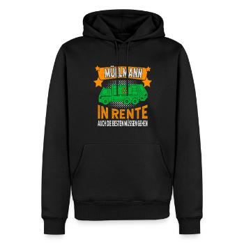 Éboueur retraité Camion à ordures Éboueur retraité - Sweat à capuche Premium bio Homme - noir - Devant - Nico (187cm)