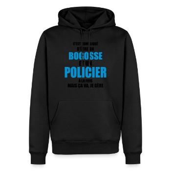 c'est compliqué d'être un bogosse et un policier - Sweat à capuche Premium bio Homme - noir - Devant - Nico (187cm)