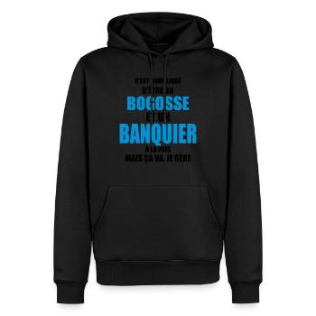 c'est compliqué d'être un bogosse et un banquier - Sweat à capuche Premium bio Homme - noir - Devant - Nico (187cm)