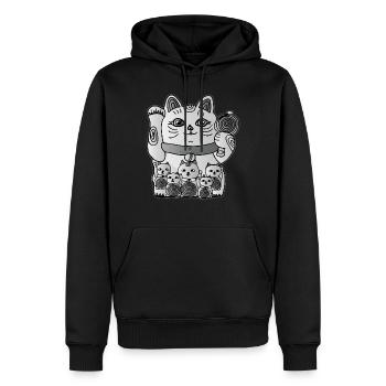 Chat chinois chanceux - Sweat à capuche Premium bio Homme - noir - Devant - Nico (187cm)