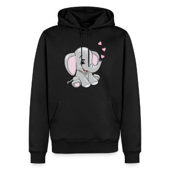 Cartoon lächelnder Elefant mit Herzen - Männer Premium Bio Hoodie - Schwarz - Vorne - Nico (187cm)