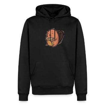 Le castor mange un tronc d’arbre - Sweat à capuche Premium bio Homme - noir - Devant - Nico (187cm)