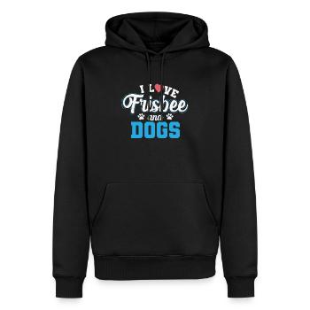 I Love Frisbee and Dogs - Sweat à capuche Premium bio Homme - noir - Devant - Nico (187cm)
