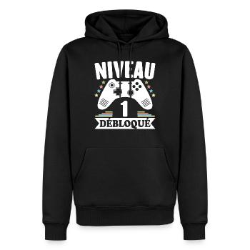 Niveau 1 An Débloqué Gaming Cadeau Anniversaire - Sweat à capuche Premium bio Homme - noir - Devant - Nico (187cm)