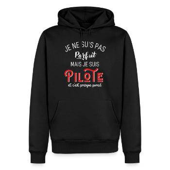 pas parfait mais pilote - Sweat à capuche Premium bio Homme - noir - Devant - Nico (187cm)