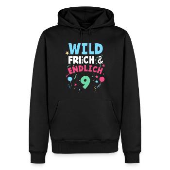 9. Geburtstag Wild, Frech & Endlich 9 Jahre - Männer Premium Bio Hoodie - Schwarz - Vorne - Nico (187cm)