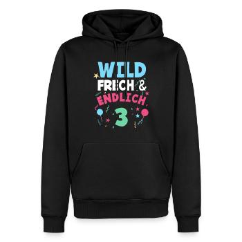 3. Geburtstag Wild, Frech & Endlich 3 Jahre - Männer Premium Bio Hoodie - Schwarz - Vorne - Nico (187cm)