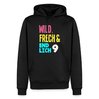 9. Geburtstag Wild, Frech & Endlich 9 Jahre - Männer Premium Bio Hoodie - Schwarz - Vorne - Nico (187cm)