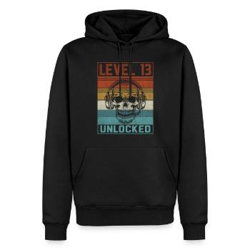 13e anniversaire du joueur - Sweat à capuche Premium bio Homme - noir - Devant - Nico (187cm)