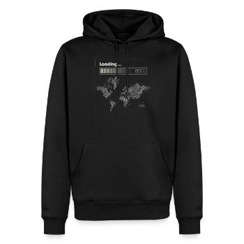 Fieden zu 85% geladen - Weltkarte - Männer Premium Bio Hoodie - Schwarz - Vorne - Nico (187cm)
