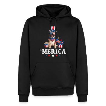 Pug Merica Dog 4th of July USA American Flag - Men’s Premium Organic Hoodie - black - Front - Nico (187cm)