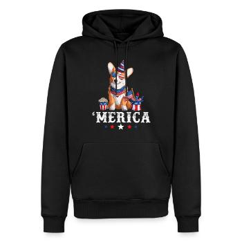 Corgi Merica Dog 4th of July USA American Flag - Men’s Premium Organic Hoodie - black - Front - Nico (187cm)