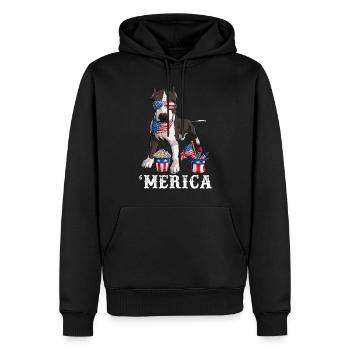 Merica Pit Bull 4th of July Dog American Flag USA - Men’s Premium Organic Hoodie - black - Front - Nico (187cm)