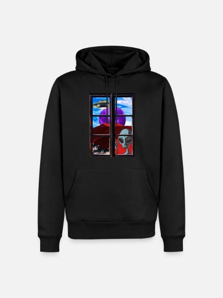 Strange alien cat UFO - Men’s Premium Organic Hoodie - black