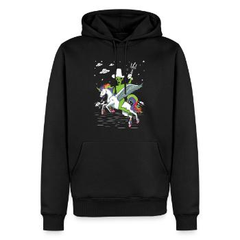 Alien reitet Einhorn Unheimlich - Männer Premium Bio Hoodie - Schwarz - Vorne - Nico (187cm)
