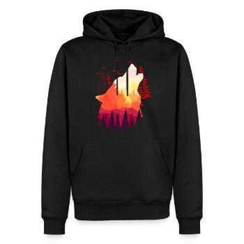 Heulender Wolf Sonnenuntergang Natur Mond - Männer Premium Bio Hoodie - Schwarz - Vorne - Nico (187cm)