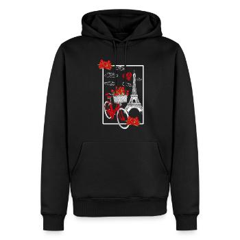 Paris France Voyage Vélo Fleurs Tour Eiffel - Sweat à capuche Premium bio Homme - noir - Devant - Nico (187cm)