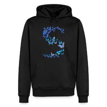 Blaue Schmetterlinge Frauen Mädchen - Männer Premium Bio Hoodie - Schwarz - Vorne - Nico (187cm)