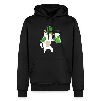 Biertrinkende Katze Kleeblatt St. Patrick's Day - Männer Premium Bio Hoodie - Schwarz - Vorne - Nico (187cm)