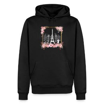 Paris Thème Femmes France Fleur Tour Eiffel - Sweat à capuche Premium bio Homme - noir - Devant - Nico (187cm)