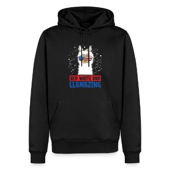 Red, White And Llamazing American July 4 - Men’s Premium Organic Hoodie - black - Front - Nico (187cm)