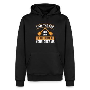 Je suis la clé de la maison pour - Sweat à capuche Premium bio Homme - noir - Devant - Nico (187cm)