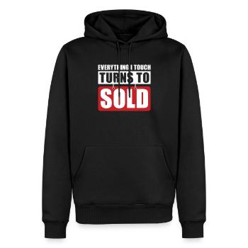 Tout ce que je touche est vendu pour les courtiers - Sweat à capuche Premium bio Homme - noir - Devant - Nico (187cm)