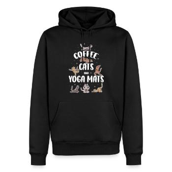 Coffee Cat And Yoga Mats Yoga Gift - Men’s Premium Organic Hoodie - black - Front - Nico (187cm)