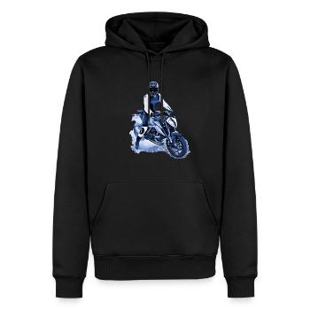 Motocycliste Nakedbike bleu foncé - Sweat à capuche Premium bio Homme - noir - Devant - Nico (187cm)