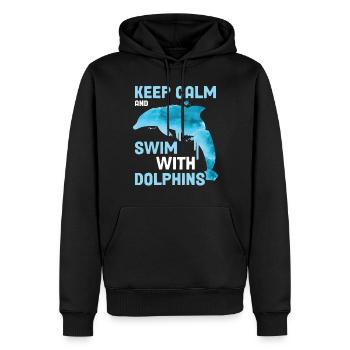 Restez calme et nagez avec les dauphins Dauphin Cadeau - Sweat à capuche Premium bio Homme - noir - Devant - Nico (187cm)