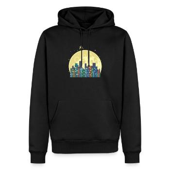 Skyline in front of moon and satellite building city - Men’s Premium Organic Hoodie - black - Front - Nico (187cm)