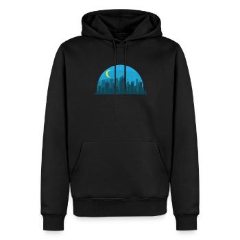 Skyline bei Nacht Gebäude Stadt Silhouette - Männer Premium Bio Hoodie - Schwarz - Vorne - Nico (187cm)