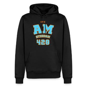 T-shirt personnalisé Amsterdam ⭐ Dit is Amsterdam - Sweat à capuche Premium bio Homme - noir - Devant - Nico (187cm)