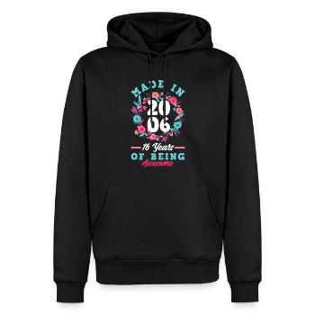 Fille du 16e anniversaire née en 2006 - Sweat à capuche Premium bio Homme - noir - Devant - Nico (187cm)
