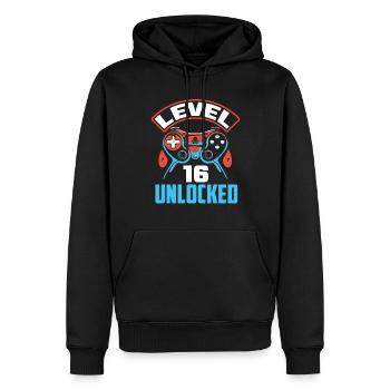 16e anniversaire Jeune joueur de jeu - Sweat à capuche Premium bio Homme - noir - Devant - Nico (187cm)