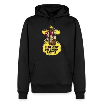 J’aime Jésus mais je bois un petit cadeau de Jésus - Sweat à capuche Premium bio Homme - noir - Devant - Nico (187cm)