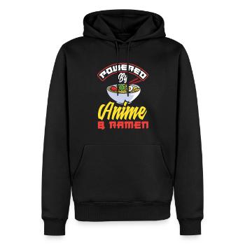 Powered By Anime & Ramen Lustiges Ramen Anime - Männer Premium Bio Hoodie - Schwarz - Vorne - Nico (187cm)