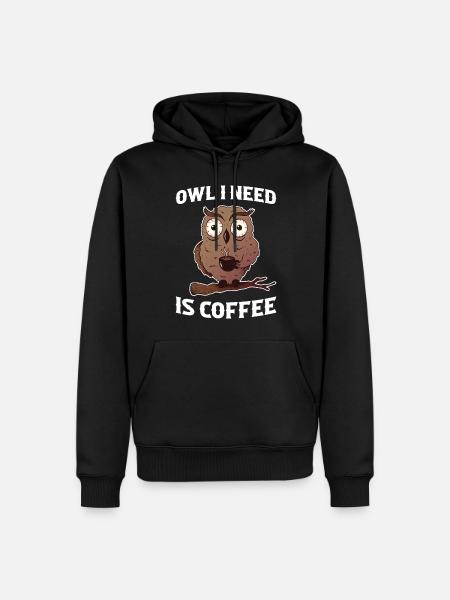 Coffee Owl Eule Geschenk - Männer Premium Bio Hoodie - Schwarz