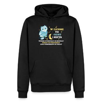 Bienvenue à Night Shifts Owl Gift - Sweat à capuche Premium bio Homme - noir - Devant - Nico (187cm)